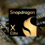 A logo of Snapdragon X Elite in front of a blurred image of a circuit board for the article "Snapdragon X Elite Review: Pros and Cons"