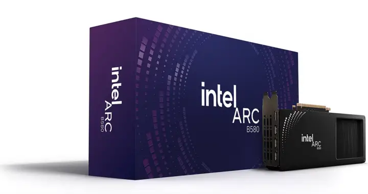 A graphic render of the Intel Arc B580 for the article "Intel Arc B580 Review: Pros and Cons"